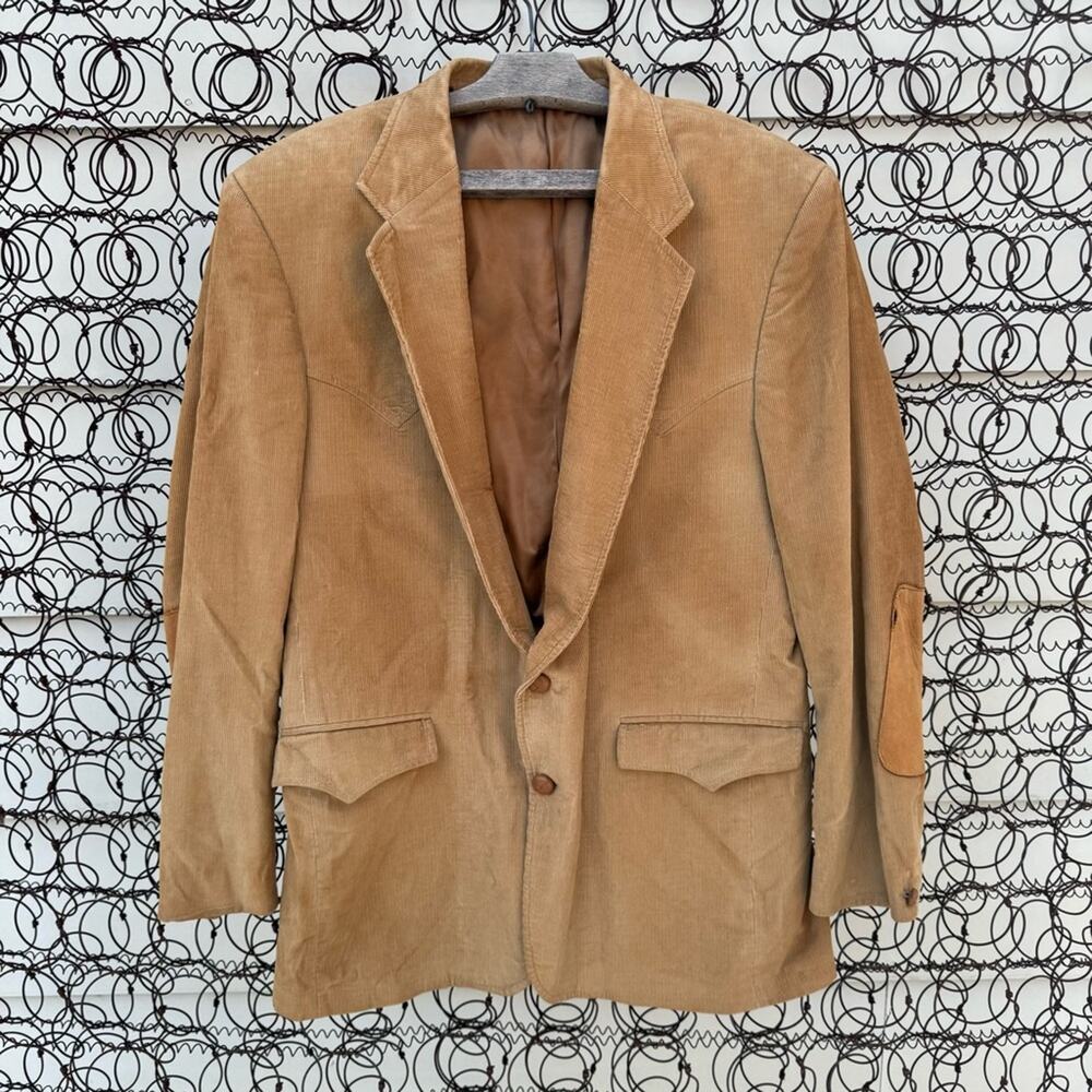 Vintage Circle S Corduroy Cowboy Yoke Elbow Patch Tan Blazer Suit Jacket 42R